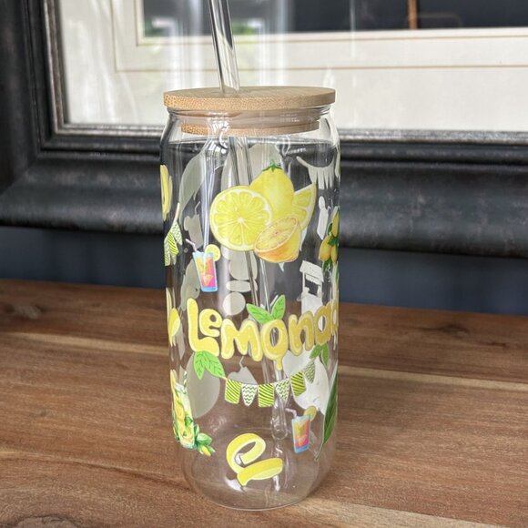 Tumbler Beer Glass Can Cup/ Tumbler/Iced Coffee with Bamboo Lid and Glass Straw - Picture 1 of 4